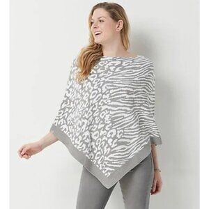 Barefoot Dreams CozyChic Ultra Lite Ocean Breeze Poncho Faded Rose Animal NWT!